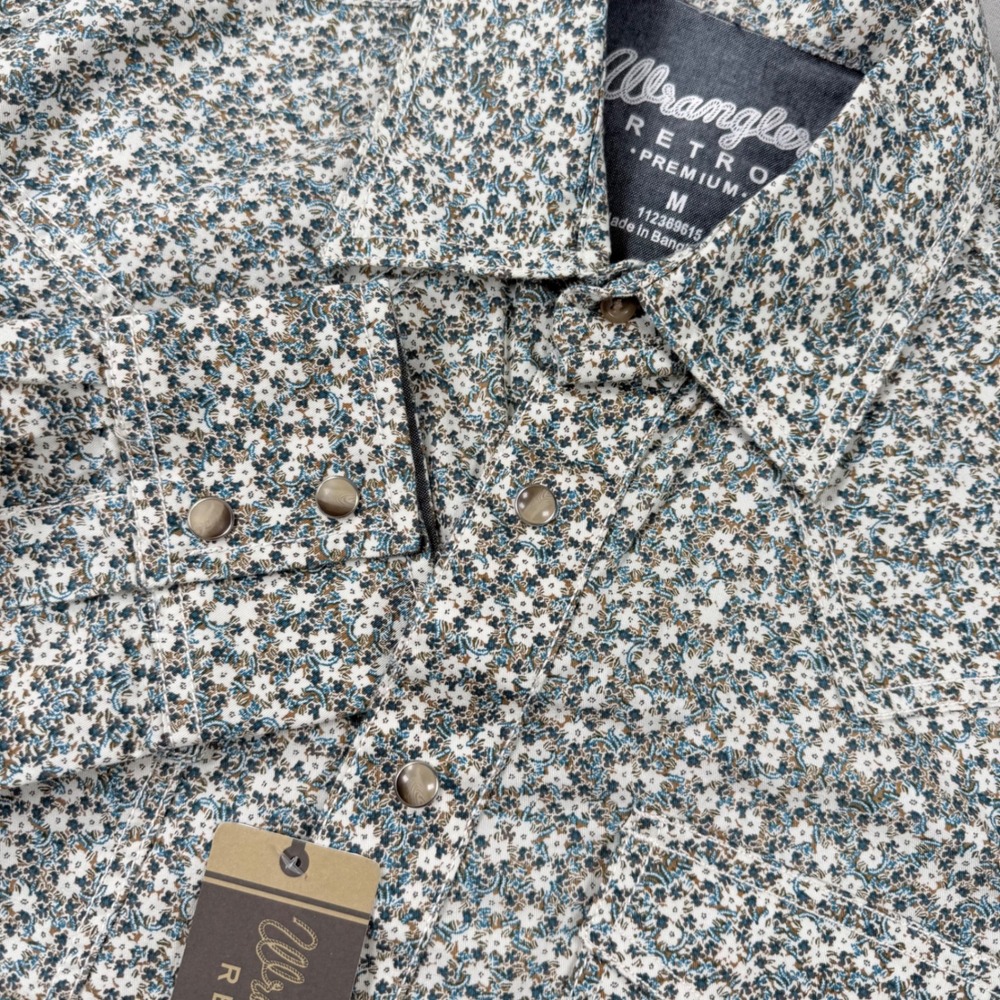 New Wrangler Retro Pearl Snap Mens Size Medium Floral Western Premium Modern Fit